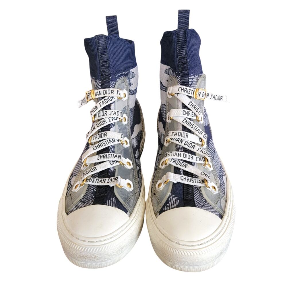 Christian Dior Walk N’ Dior J’Adior Blue Gray Camo Knit Sneakers 37.5 / US 7.5